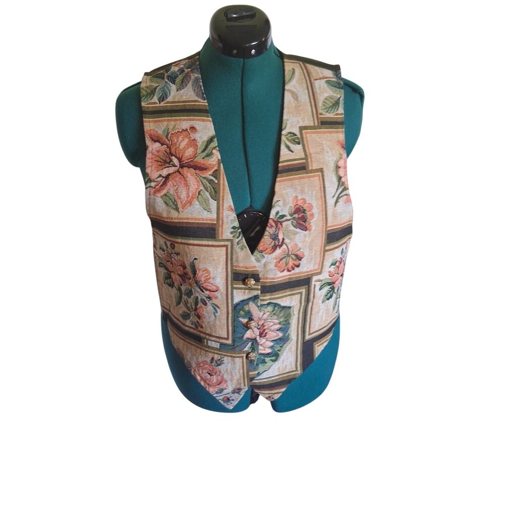 Vintage Backroad Blues Large Floral Tapestry Vest Made in USA 90s